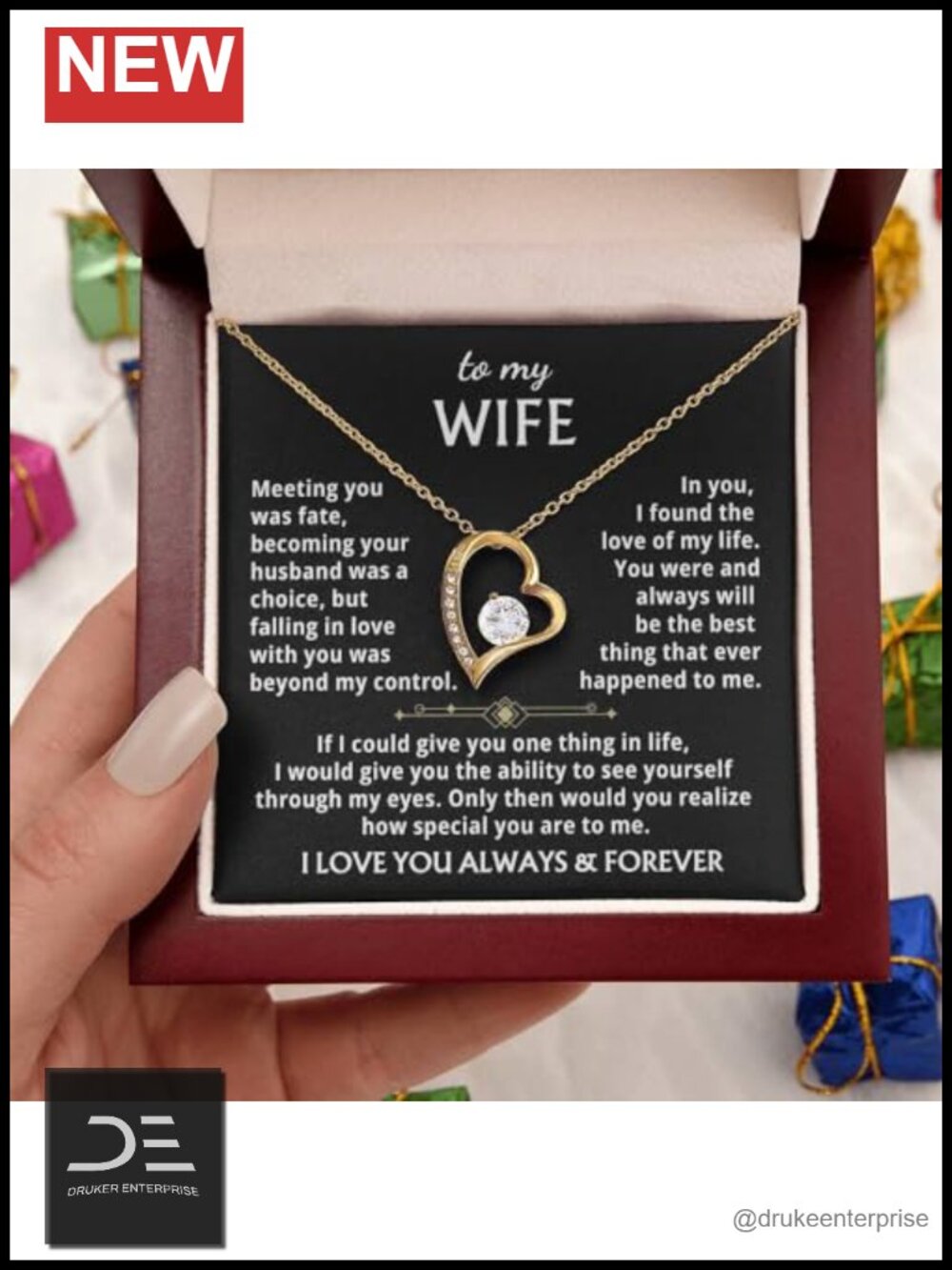 Heart Pendant Necklace Stainless Steel 18K Yellow Gold Finish Gift for Wife - Picture 2 of 6